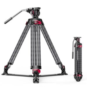 miliboo MTT609B Carbon Fiber Tripod Professional Tripods with Infinitely Damped Head,Video Tripod for Photography, Live Streaming, Videography,Working Height 33.5”-66”,33lbs Max Load,Customizable