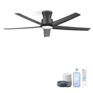 ocioc Smart Ceiling Fans with Lights,52 inch,Reversible Quiet DC Motor,Dimmable,Black Ceiling Fan Compatible with Alexa Google home Indoor/Outdoor