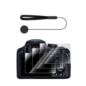 with 1Pcs Lens Cap Keeper 3 Packs Screen Protector Compatible with Panasonic Lumix DC-FZ80,FZ80D FZ82 FZ82D FZ85 FZ85D TZ85 ZS70 TZ90 TZ95 Tempered Glass Film 0.25mm 9H Hardness Ultra-Clear