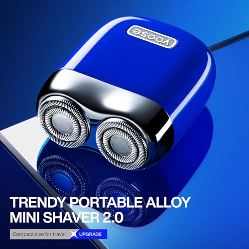 yoose Mini Electric Shaver, Alloy Portable Travel Shavers, Cordless Shaving, USB-C Rechargeable Electric Razor for Men, Dry Shave, IPX7 Waterproof, Detachable Head, Easy Cleaning, Blue - Image 3