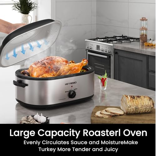 20 Quart Electric Roaster Oven with Self-Basting Lid, Turkey Roaster with Defrost Warm Function, Adjustable Temperature, Removable Pan Rack, Stainless Steel, Silver - Image 5