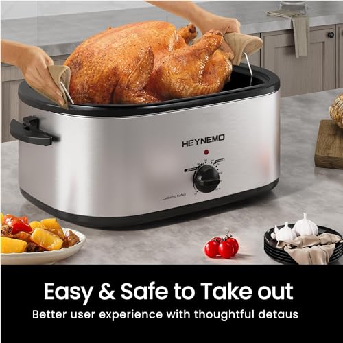 20 Quart Electric Roaster Oven with Self-Basting Lid, Turkey Roaster with Defrost Warm Function, Adjustable Temperature, Removable Pan Rack, Stainless Steel, Silver - Image 7