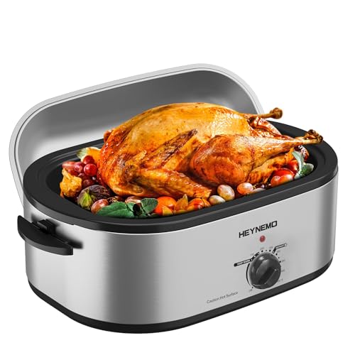 20 Quart Electric Roaster Oven with Self-Basting Lid, Turkey Roaster with Defrost Warm Function, Adjustable Temperature, Removable Pan Rack, Stainless Steel, Silver - Image 2