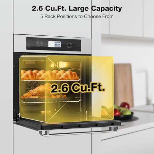 24" Electric Wall Oven, ThermoMate 2.6 Cu.Ft. Built-in Wall Oven with 12 Functions, 3100W Convection Ovens, Sensor Touch Control, Safety Lock, Stainless Steel, ETL Certified - Image 6