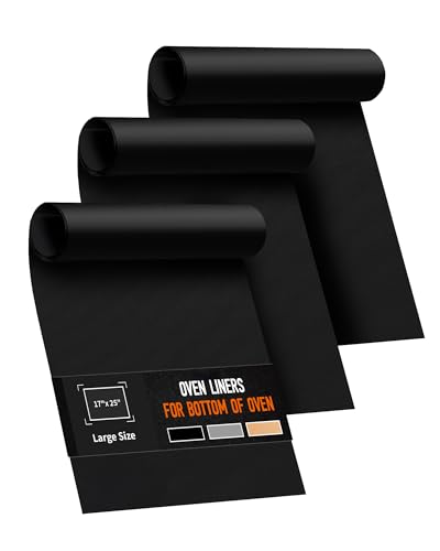 3 Pack Oven Liners for Bottom of Oven, 17x25" Large Heavy Duty Non-Stick Reusable Oven Mat for Electric, Gas, Toaster & Convection Ovens - BPA & PFOA Free, Dishwasher Safe, Kitchen Essentials, Black