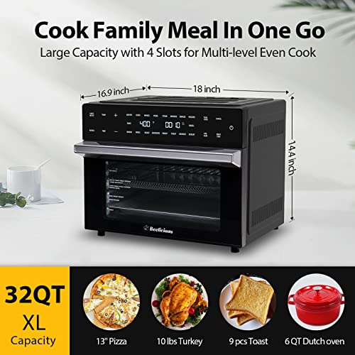 32QT Extra Large Air Fryer, 19-In-1 Air Fryer Toaster Oven Combo with Rotisserie and Dehydrator, Digital Convection Oven Countertop Airfryer Fit 13" Pizza, 6 Accessories, 1800w (Black) - Image 3