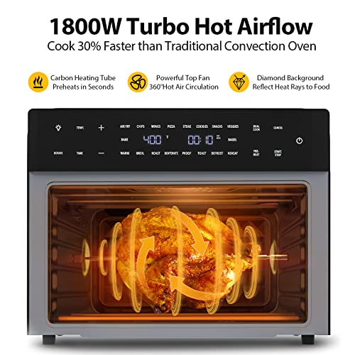 32QT Extra Large Air Fryer, 19-In-1 Air Fryer Toaster Oven Combo with Rotisserie and Dehydrator, Digital Convection Oven Countertop Airfryer Fit 13" Pizza, 6 Accessories, 1800w (Black) - Image 6