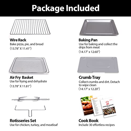 32QT Extra Large Air Fryer, 19-In-1 Air Fryer Toaster Oven Combo with Rotisserie and Dehydrator, Digital Convection Oven Countertop Airfryer Fit 13" Pizza, 6 Accessories, 1800w (Black) - Image 7