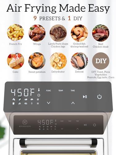 Air Fryer Toaster Oven Combo,10-in-1 12.6QT Compact Countertop Oven,9 Touch Screen Presets & 1 DIY Function,Easy Digital Controls,4 Accessories Included,Stainless Steel,Kitchen Elite - Image 4