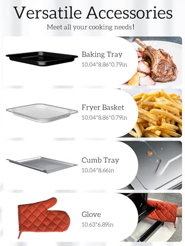 Air Fryer Toaster Oven Combo,10-in-1 12.6QT Compact Countertop Oven,9 Touch Screen Presets & 1 DIY Function,Easy Digital Controls,4 Accessories Included,Stainless Steel,Kitchen Elite - Image 7