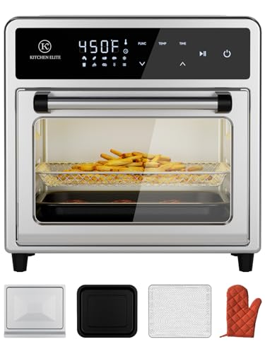 Air Fryer Toaster Oven Combo,10-in-1 12.6QT Compact Countertop Oven,9 Touch Screen Presets & 1 DIY Function,Easy Digital Controls,4 Accessories Included,Stainless Steel,Kitchen Elite