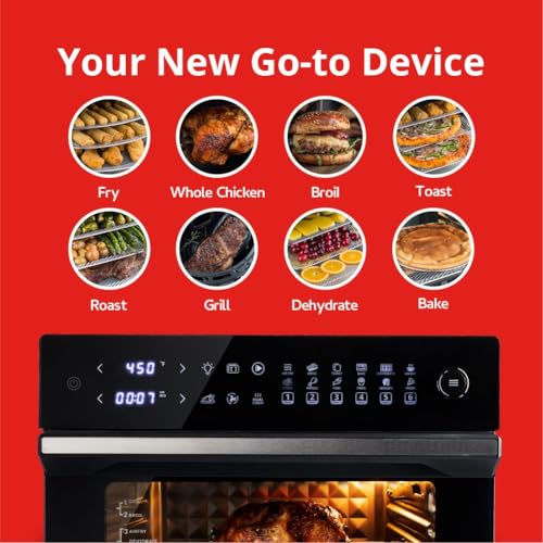 Aria 36 Qt Air Fryer Oven, Ariawave Stainless Steel Air Fryer with Rotisserie, Basket, & Grill Trays, Easy Clean Large Countertop Convection Oven, XL Touchscreen Display & Cooking Presets, Black - Image 3
