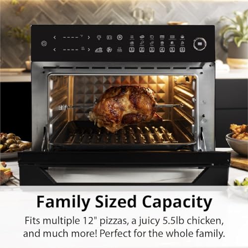 Aria 36 Qt Air Fryer Oven, Ariawave Stainless Steel Air Fryer with Rotisserie, Basket, & Grill Trays, Easy Clean Large Countertop Convection Oven, XL Touchscreen Display & Cooking Presets, Black - Image 4