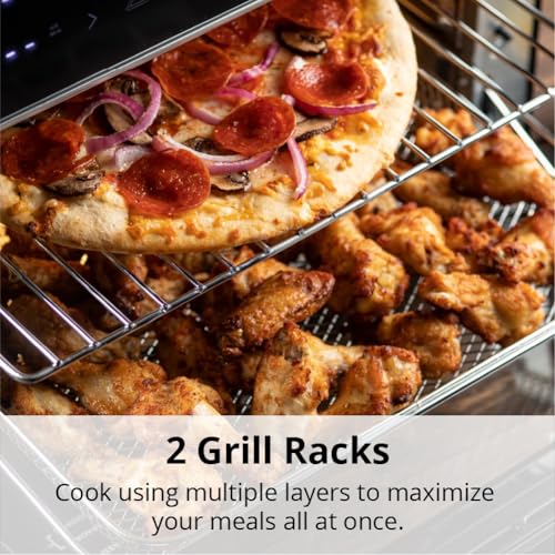 Aria 36 Qt Air Fryer Oven, Ariawave Stainless Steel Air Fryer with Rotisserie, Basket, & Grill Trays, Easy Clean Large Countertop Convection Oven, XL Touchscreen Display & Cooking Presets, Black - Image 8