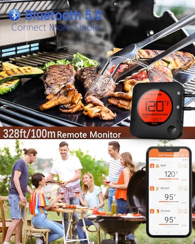 BFOUR Bluetooth Meat Thermometer Wireless Meat Thermometer, Wireless Digital Grill Thermometer with 6 Temperature Probes, Large LCD Display, Bluetooth Thermometer for Grill, Smoker, Oven and BBQ - Image 3
