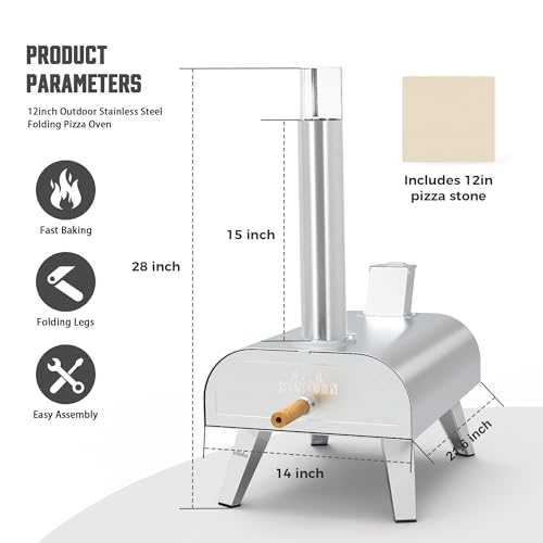 BIG HORN OUTDOORS Pizza Ovens Wood Pellet 12” Pizza Oven Cooking Pizza Maker Portable Stainless Steel Pizza Grill, Silver Portable Party use - Image 4
