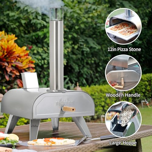 BIG HORN OUTDOORS Pizza Ovens Wood Pellet 12” Pizza Oven Cooking Pizza Maker Portable Stainless Steel Pizza Grill, Silver Portable Party use - Image 6