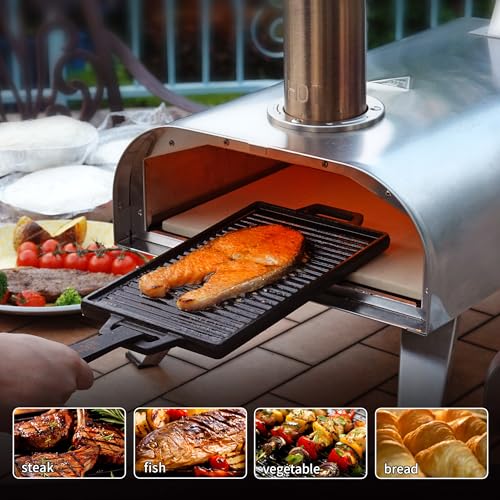 BIG HORN OUTDOORS Pizza Ovens Wood Pellet 12” Pizza Oven Cooking Pizza Maker Portable Stainless Steel Pizza Grill, Silver Portable Party use - Image 7