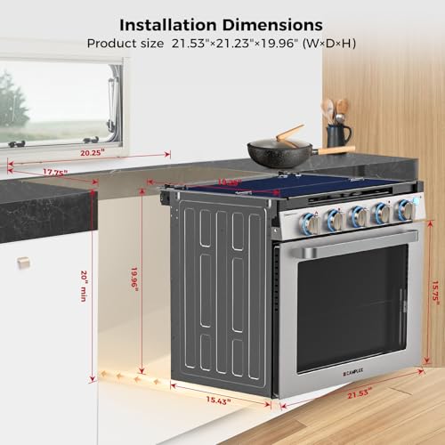 CAMPLUX Classic RV Stove Propane Range 21 Inches, Propane Oven with 3 Burners Cooktop for RV, RV Propane Oven Stove Combo 28,100 BTU/Hr, Stainless Steel RGS21MSF - Image 3