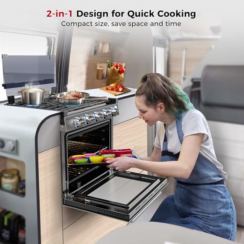 CAMPLUX Classic RV Stove Propane Range 21 Inches, Propane Oven with 3 Burners Cooktop for RV, RV Propane Oven Stove Combo 28,100 BTU/Hr, Stainless Steel RGS21MSF - Image 4