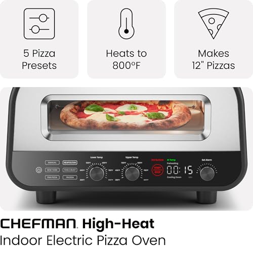 CHEFMAN Indoor Pizza Oven - Makes 12 Inch Pizzas in Minutes, Heats up to 800°F - Countertop Electric Pizza Maker with 5 Touchscreen Presets, Pizza Stone and Peel Included - Stainless Steel - Image 5