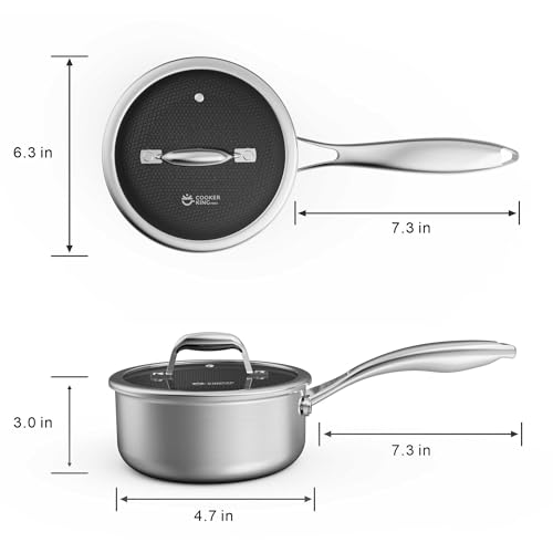 COOKER KING 1.5 Quart Stainless Steel Saucepan, Nonstick Sauce Pan, Ceramic Suce Pot with Tempered Glass Lid, Induction Pot Compatible with All Cooktops, Dishwasher & Oven Safe(PFAS/PFOA/PTFE Free) - Image 4