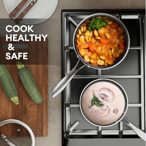 COOKER KING 1.5 Quart Stainless Steel Saucepan, Nonstick Sauce Pan, Ceramic Suce Pot with Tempered Glass Lid, Induction Pot Compatible with All Cooktops, Dishwasher & Oven Safe(PFAS/PFOA/PTFE Free) - Image 5