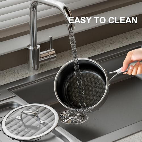 COOKER KING 1.5 Quart Stainless Steel Saucepan, Nonstick Sauce Pan, Ceramic Suce Pot with Tempered Glass Lid, Induction Pot Compatible with All Cooktops, Dishwasher & Oven Safe(PFAS/PFOA/PTFE Free) - Image 6