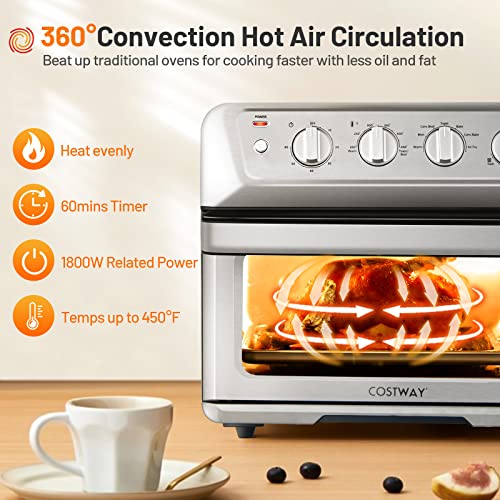 COSTWAY Air Fryer Toaster Oven, 7-in-1 Convection Countertop Oven w/Auto-Shut-Off, Timer, Accessories, Cookbook, 1800W, 21.5 QT Air Fryer Toaster Oven Combo, Bake, Broil, Toast, Stainless Steel - Image 5