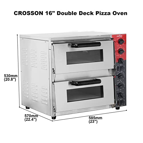 CROSSON ETL listed Commercial Double Deck 16 inch Countertop Electric Pizza Oven with pizza stone, Multipurpose Indoor Pizza oven for Restaurant use,120V/3200W - Image 3