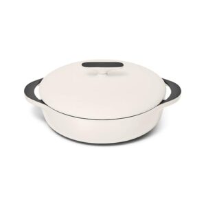 Caraway Enameled Cast Iron Braiser – 3.5 qt Braiser Pan – 3 Layer Enamel Coating – No Seasoning Required – Compatible With All Stovetops – Oven Safe – Free From Forever Chemicals – Cream