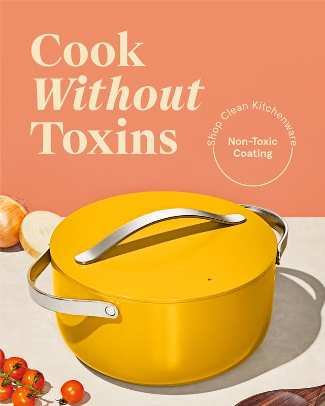 Caraway Nonstick Ceramic Dutch Oven Pot with Lid (6.5 qt, 10.5") - Non Toxic, PTFE & PFOA Free - Oven Safe & Compatible with All Stovetops (Gas, Electric & Induction) - Marigold - Image 4