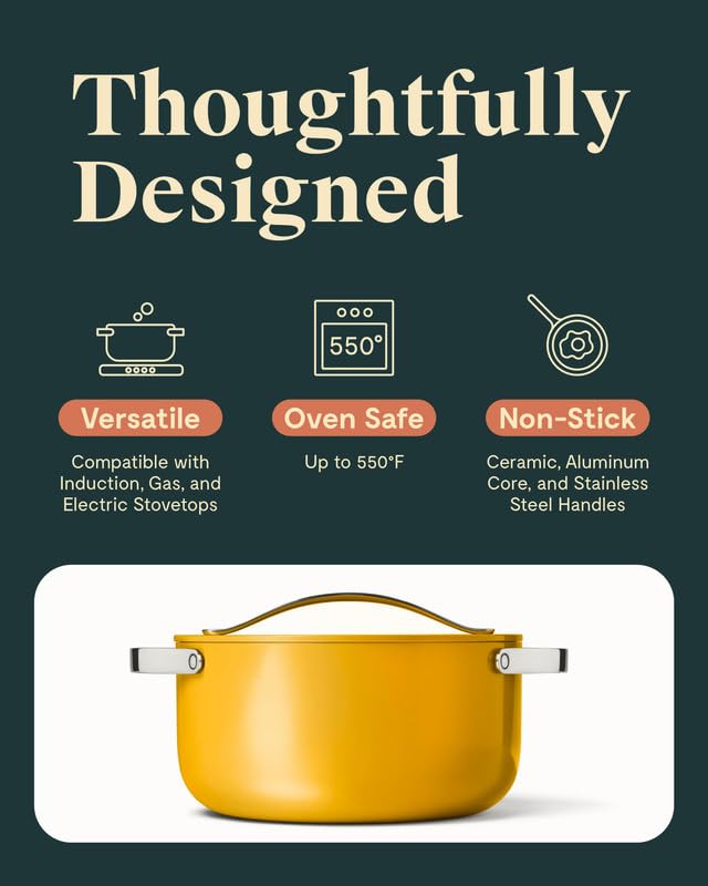 Caraway Nonstick Ceramic Dutch Oven Pot with Lid (6.5 qt, 10.5") - Non Toxic, PTFE & PFOA Free - Oven Safe & Compatible with All Stovetops (Gas, Electric & Induction) - Marigold - Image 5