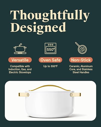 Caraway Nonstick Ceramic Dutch Oven Pot with Lid (6.5 qt, 10.5") - Non Toxic, PTFE & PFOA Free - Oven Safe & Compatible with All Stovetops (Gas, Electric & Induction) - White - Image 5