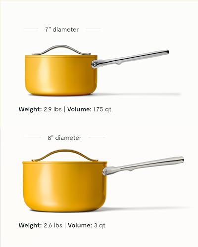 Caraway Nonstick Ceramic Sauce Pan with Lid (1.75 qt) - Non Toxic, PTFE & PFOA Free - Oven Safe & Compatible with All Stovetops (Gas, Electric & Induction) - Marigold - Image 5