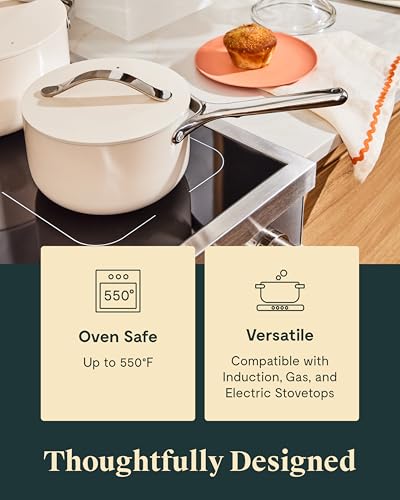 Caraway Nonstick Ceramic Sauce Pan with Lid (1.75 qt) - Non Toxic, PTFE & PFOA Free - Oven Safe & Compatible with All Stovetops (Gas, Electric & Induction) - Marigold - Image 6