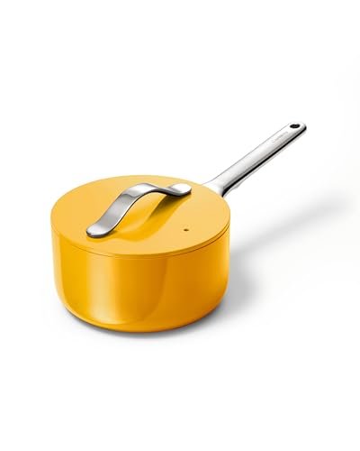 Caraway Nonstick Ceramic Sauce Pan with Lid (1.75 qt) - Non Toxic, PTFE & PFOA Free - Oven Safe & Compatible with All Stovetops (Gas, Electric & Induction) - Marigold - Image 2