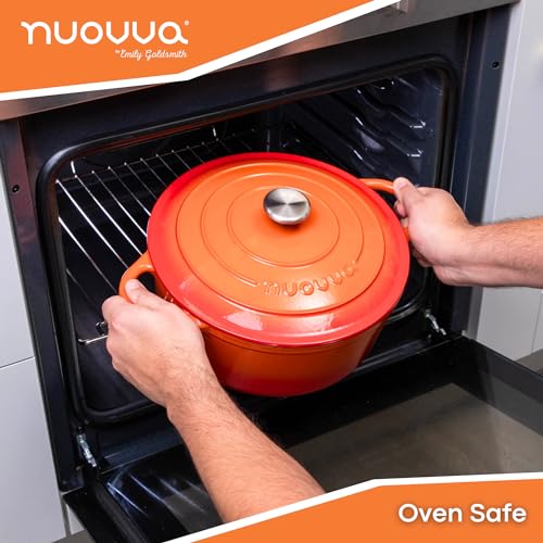Cast Iron Dutch Oven with Lid – Non-Stick Ovenproof Enamelled Casserole Pot – Sturdy Dutch Oven Cookware – Orange, 7.3-Quart, 30cm – by Nuovva - Image 3