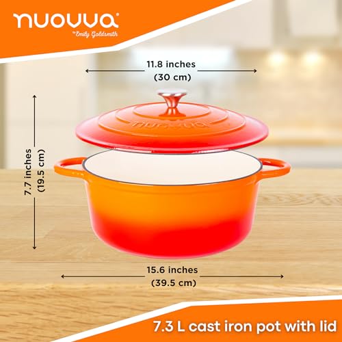 Cast Iron Dutch Oven with Lid – Non-Stick Ovenproof Enamelled Casserole Pot – Sturdy Dutch Oven Cookware – Orange, 7.3-Quart, 30cm – by Nuovva - Image 4