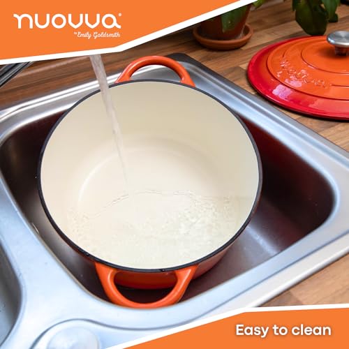 Cast Iron Dutch Oven with Lid – Non-Stick Ovenproof Enamelled Casserole Pot – Sturdy Dutch Oven Cookware – Orange, 7.3-Quart, 30cm – by Nuovva - Image 6