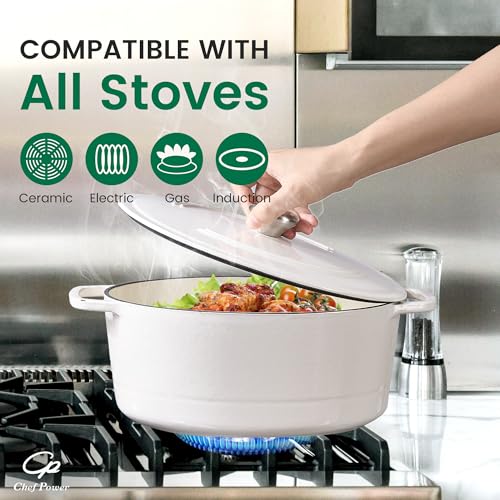 Chef Power Dutch Oven Pot with Lid 6QT, Enameled Cast Iron Dutch Oven for Bread Baking, Braising, Stews, Roasting, Oven Safe Dutch Ovens, Cream White - Image 4