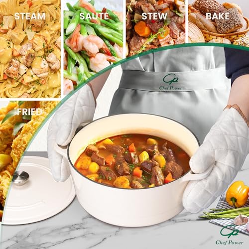 Chef Power Dutch Oven Pot with Lid 6QT, Enameled Cast Iron Dutch Oven for Bread Baking, Braising, Stews, Roasting, Oven Safe Dutch Ovens, Cream White - Image 5