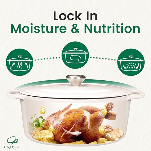 Chef Power Dutch Oven Pot with Lid 6QT, Enameled Cast Iron Dutch Oven for Bread Baking, Braising, Stews, Roasting, Oven Safe Dutch Ovens, Cream White - Image 6