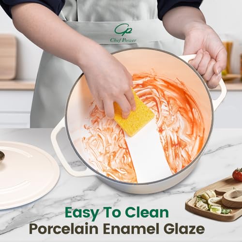 Chef Power Dutch Oven Pot with Lid 6QT, Enameled Cast Iron Dutch Oven for Bread Baking, Braising, Stews, Roasting, Oven Safe Dutch Ovens, Cream White - Image 7