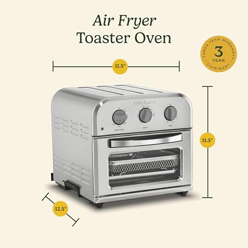 Cuisinart Compact Air Fryer Toaster Oven, Stainless Steel Fryer with 6-in-1 Functions, Adjustable Temperature, Includes Oven Rack, Baking Pan and Air Fry Basket, TOA-26 - Image 4
