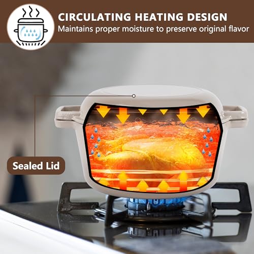 E-far 5 Quart Enameled Cast Iron Dutch Oven, 2 in 1 Dutch Oven Pot with Skillet Lid and Silicone Bread Sling, Ideal for Bread Baking, Cooking, Stewing, Frying, Induction & Oven Safe - Khaki - Image 8