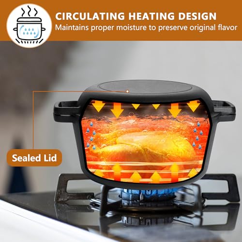 E-far Pre-Seasoned Cast Iron Dutch Oven, 5 Quart 2 in 1 Dutch Oven Pot with Skillet Lid and Silicone Bread Sling, Ideal for Bread Baking, Cooking, Stewing, Frying, Induction & Oven Safe - Black - Image 8