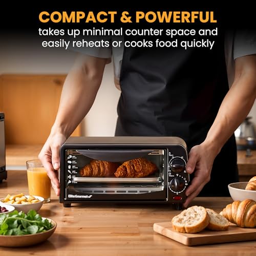 Elite Gourmet ETO236 Personal Compact 2 Slice Countertop Toaster Oven with 15 Minute Timer & Adjustable Temperature, Bake, Broil, & Toast, Black - Image 3