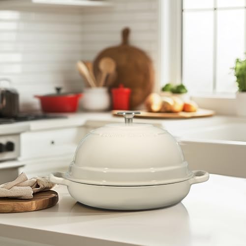 Enameled Cast Iron Dutch Oven Pot with Lid, Round Bread Oven for Homemade Sourdough Bread Baking, 6 Quart, White - Image 3