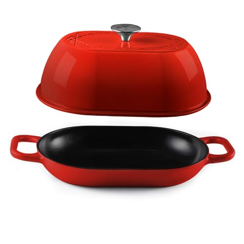 Enameled Cast Iron Dutch Oven for Professional Sourdough Bread Baking | 5.5 Quart Loaf Size Oval Cookware Pot with Lid | Triple-Layer Enamel Coating Pan with Non Stick Silicone Mat |Red - Image 3